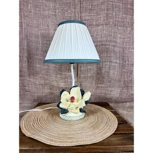 Magnolia Flower Blossom Resin Table Lamp by Young’s with Original Lampshade